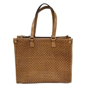 Patricia Nash Ava Crossbody Sand Brown Woven Medium Tote Leather Strap EUC